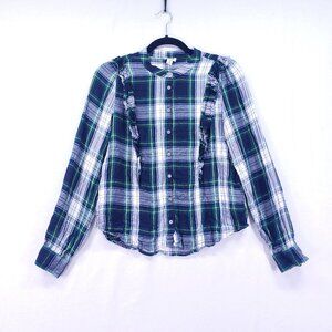 J Crew Women’s Plaid Button Down Multicolor Ruffle Preppy Small Cute Shirt